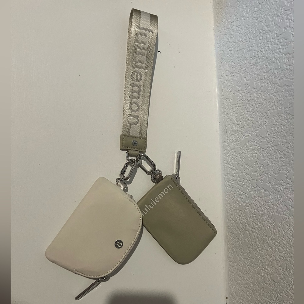 Lululemon Grey Sage/ White Ivory Dual Pocket Wristlet